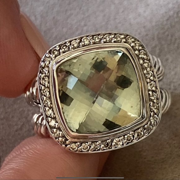 INCLUDES-PAPERWORK David Yurman 11mm Albion Prasiolite & Diamond Ring - Picture 11 of 12